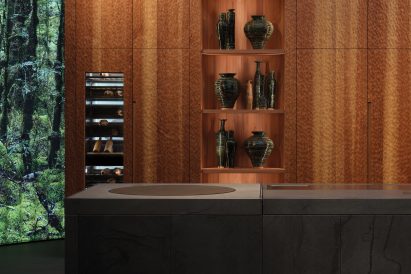 Wooden cabinet with ceramic vessels