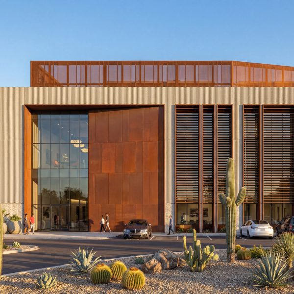 Gensler design of Thistle Data Center Campus in Arizona with weathering steel elements.