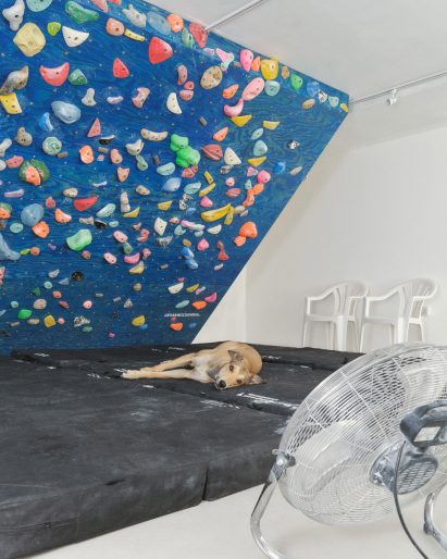 Climbing wall at Gramicci store