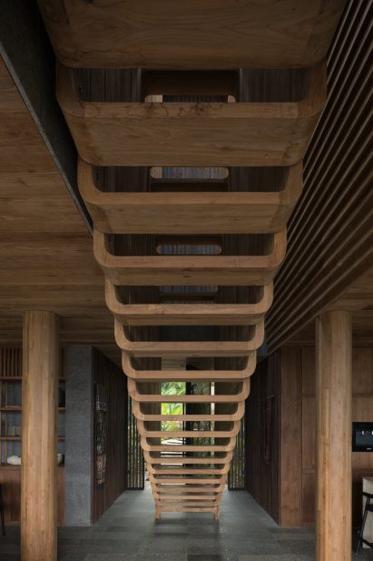 Sculptural teak staircase