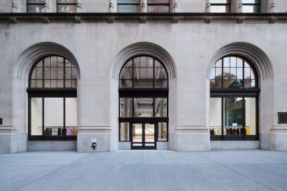 Exterior of the new Issey Miyake flagship inside the Cass Gilbert-designed New York Life building