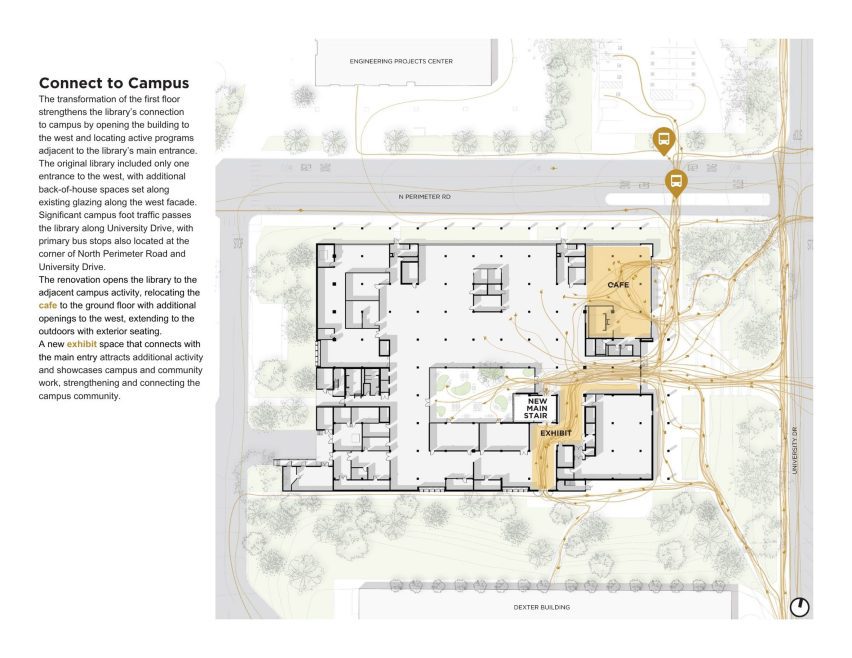 Ground floor plan of the Kennedy Library renovation by Miller Hull Partnership