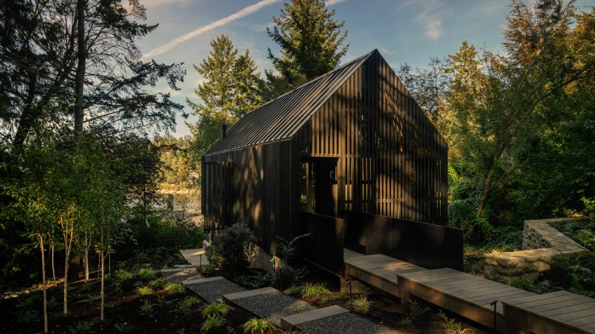 Black cabin with screen by Little Giant in British Columbia