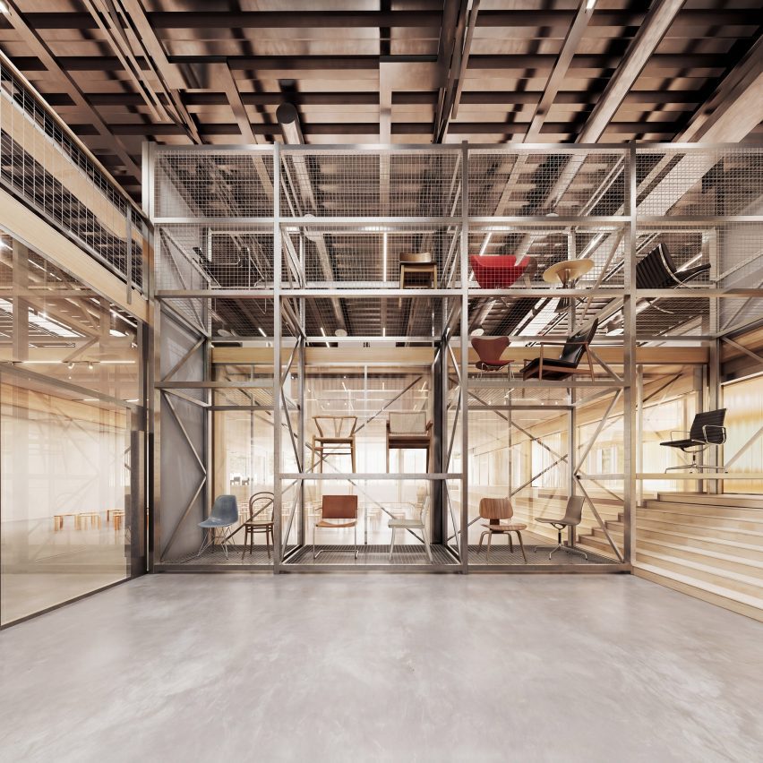 Mezzanine floor with steel shelves