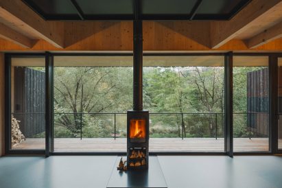 Woodstove fire view of Sazava River