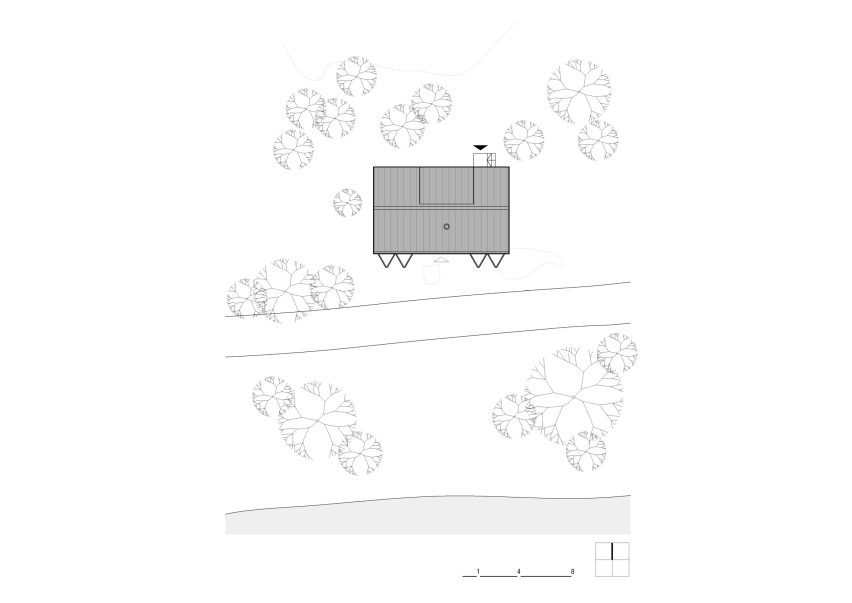 Overhead view of River, Rock and Fire cabin by Mimosa Architects