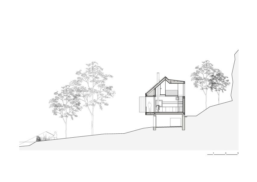 Section of River, Rock and Fire cabin by Mimosa Architects