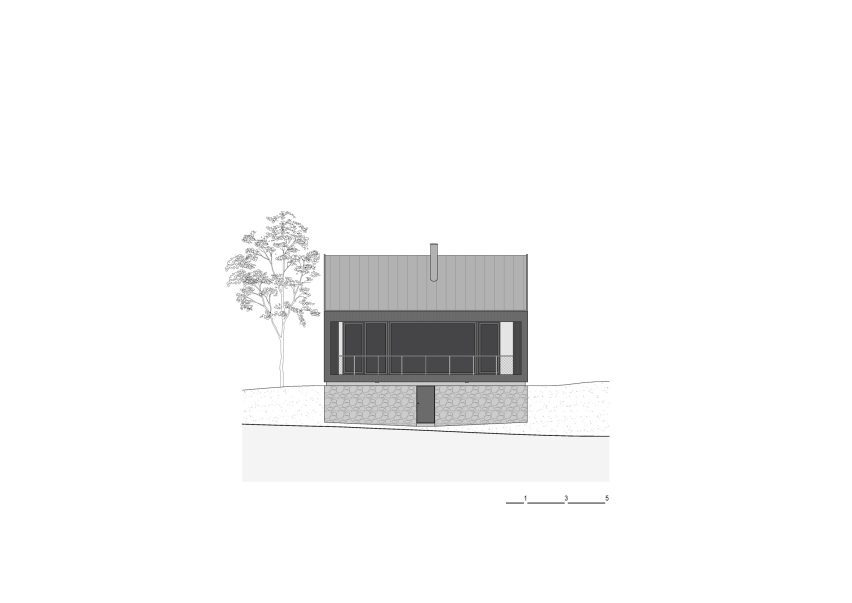 South elevation of River, Rock and Fire cabin by Mimosa Architects