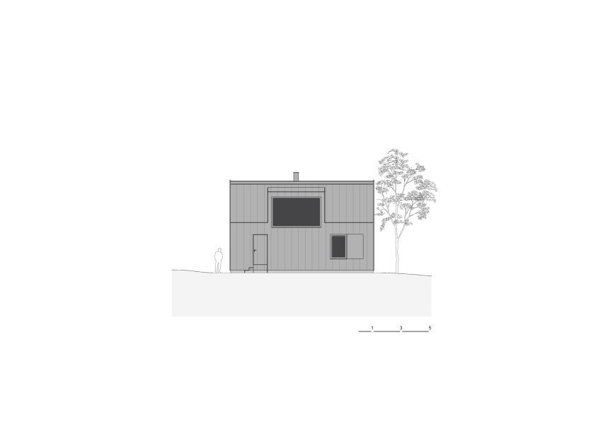 North elevation of River, Rock and Fire cabin by Mimosa Architects