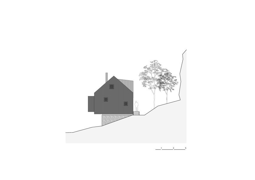 East elevation of River, Rock and Fire cabin by Mimosa Architects