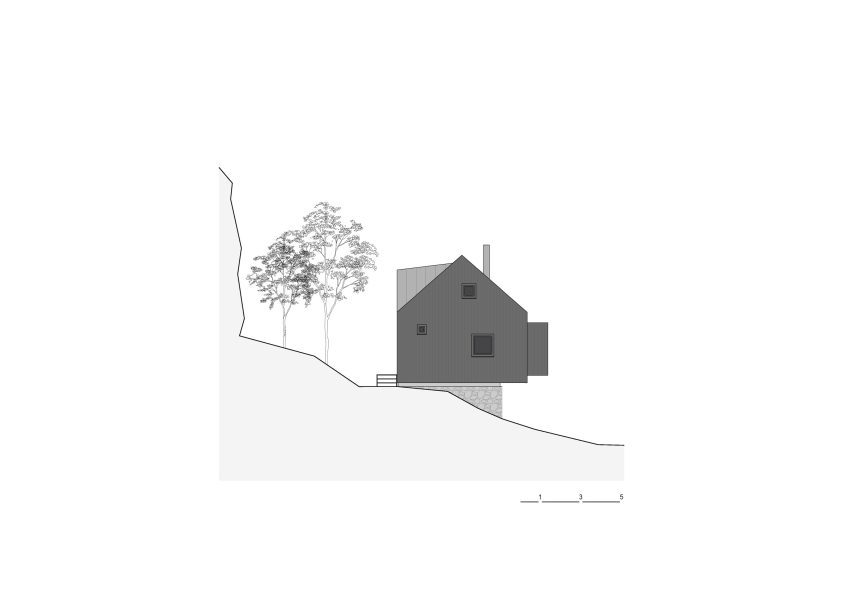 West elevation of River, Rock and Fire cabin by Mimosa Architects