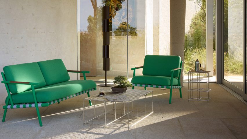 Scaffold outdoor occasional tables by Haldane