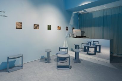 Blue wooden furniture in blue room