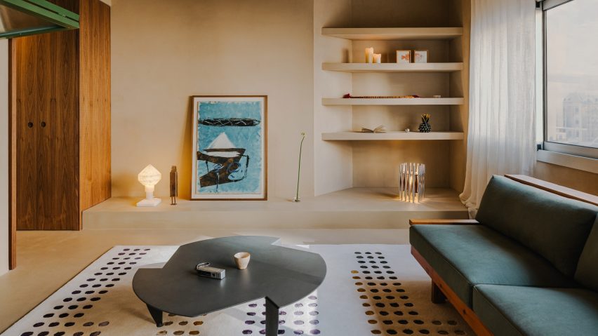 Bathtub takes centre stage in living room of Barcelona apartment