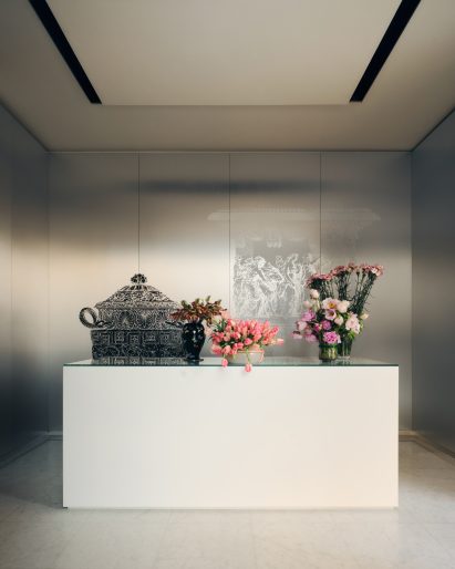 Flowers against steel walls