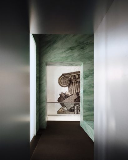 Green marble and stainless-steel interior