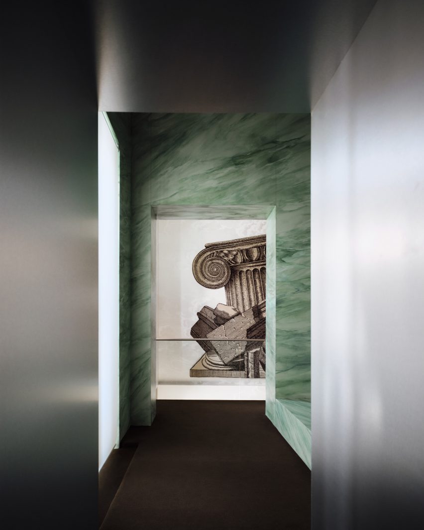Green marble and stainless-steel interior