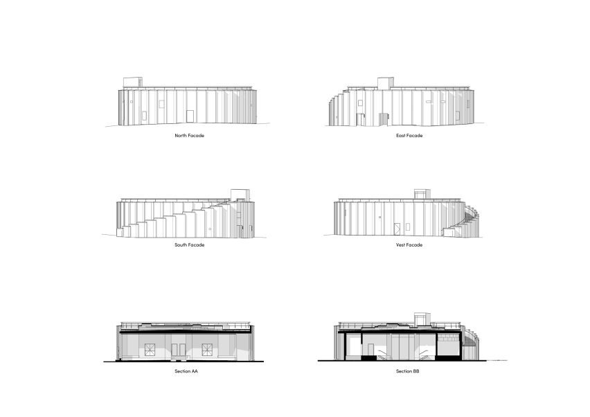 Section and elevation of Pumping station by Ginneruparkitekter