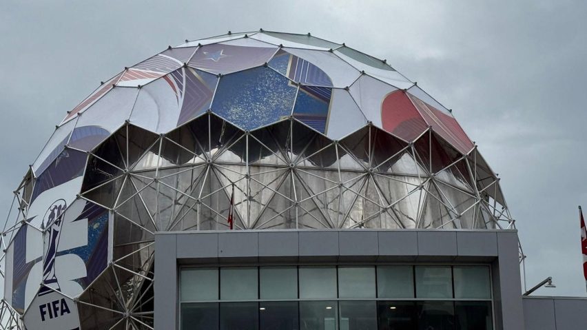 Vancouver’s Science World dome is being covered in soccer ball motif for World Cup