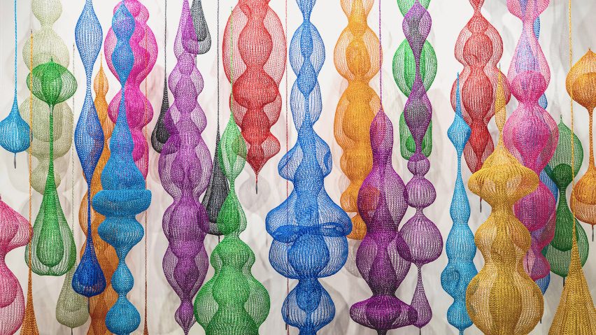 Photo of colourful wire sculptures