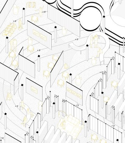 Graphic image in white, black and yellow