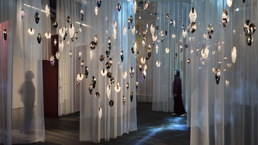 Bomma creates “crystal cloud” installation from discarded glass shards in Copenhagen theatre