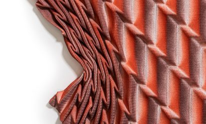 Image of a piece of red-patterned fabric.