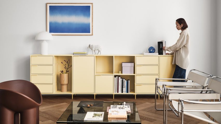 Photo of a yellow cabinet in a living space