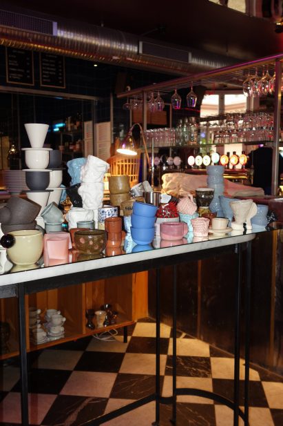 Cups on display in Cafe Sommersko