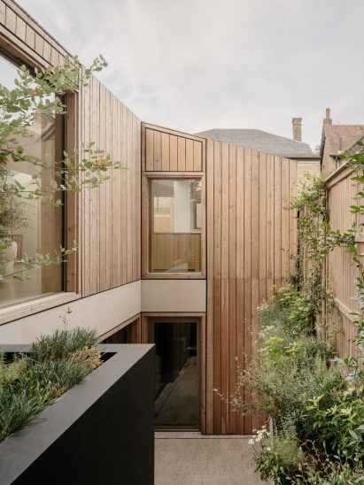 Timber-clad facade overlooking a planted lightwell