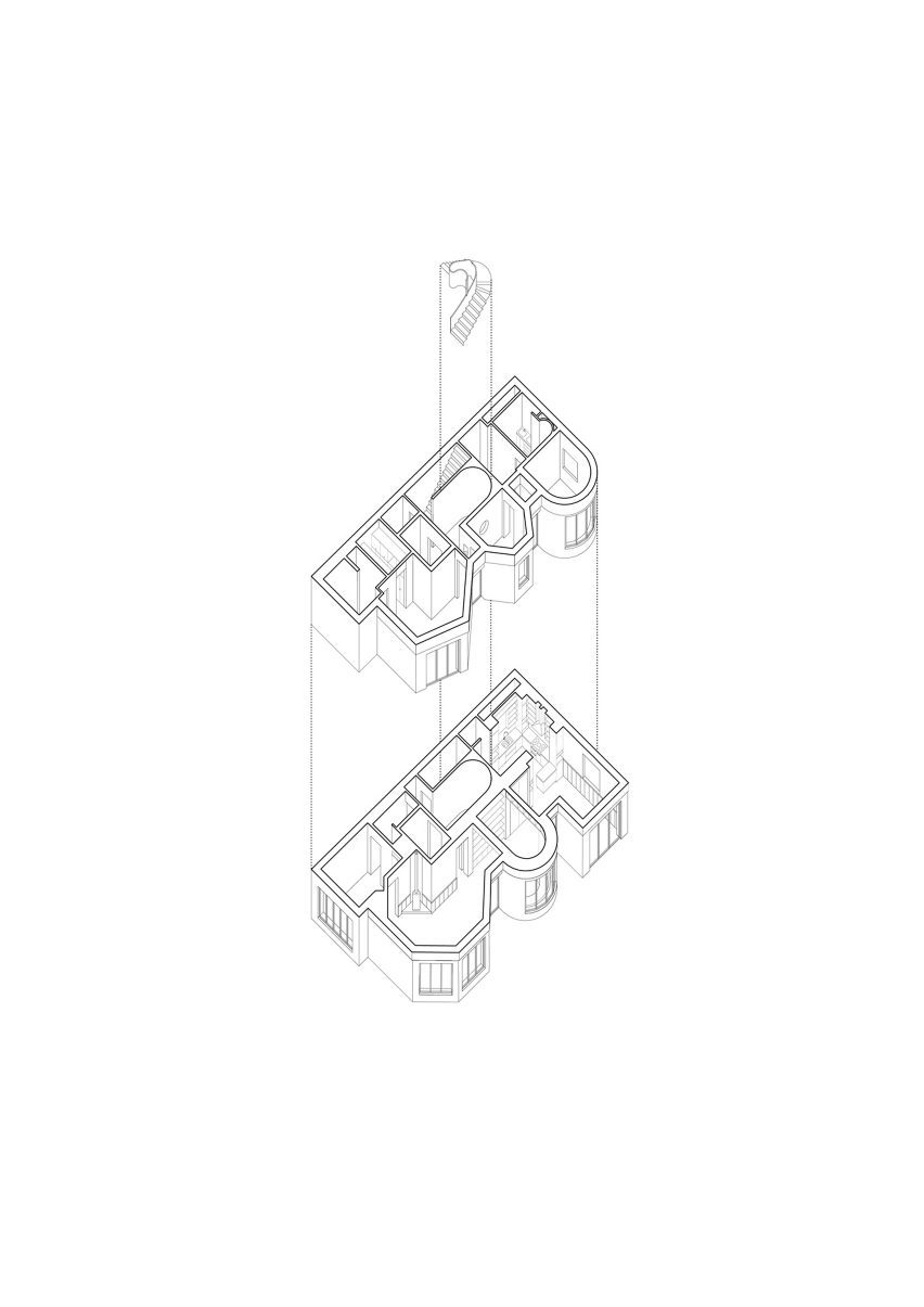 Axonometric of House on a Hill by David Kohn Architects