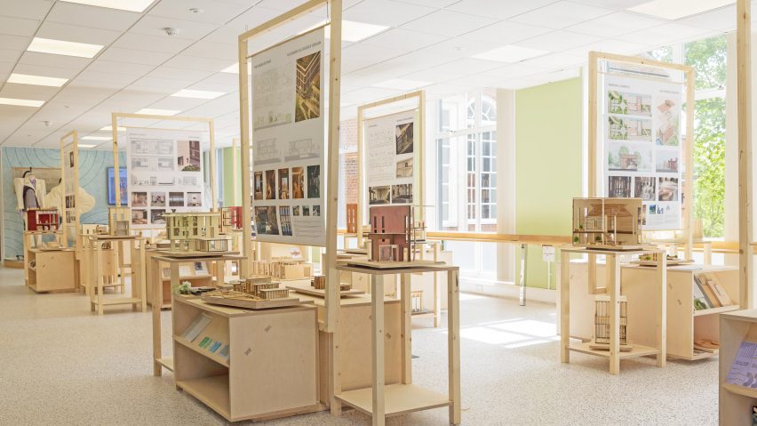 Open-plan space showing student work