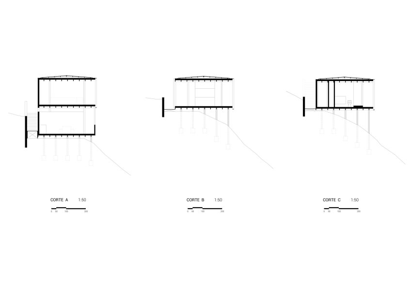 Sections of Negrilla House by Croxatto and Opazo Architects