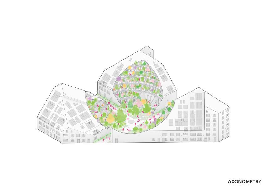 Axonometric of La Vallée Verte housing by MVRDV