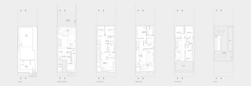 Floor plans of Leonard Street Rowhouse by Pliskin Architecture
