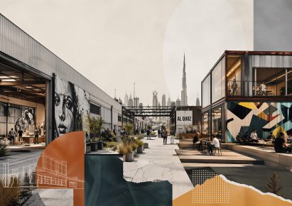 visualisation collage of a creative hub development concept