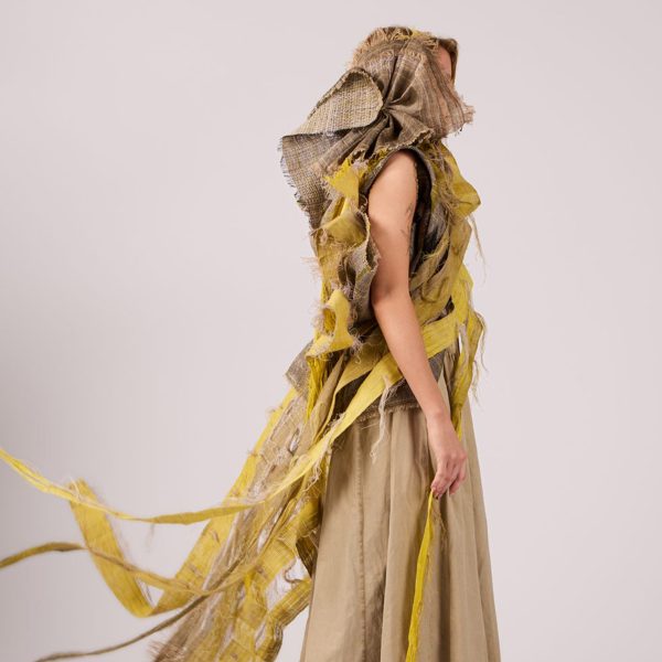 Woven clothing worn by a model