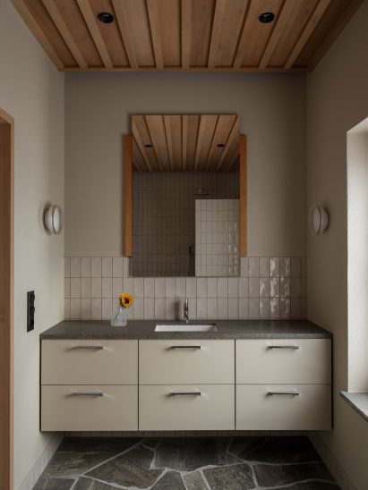 Bathroom interior at Villa Österlen holiday home