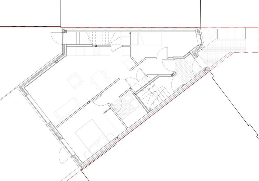 Ground floor plan of Radnor Road infill house by Wright Office