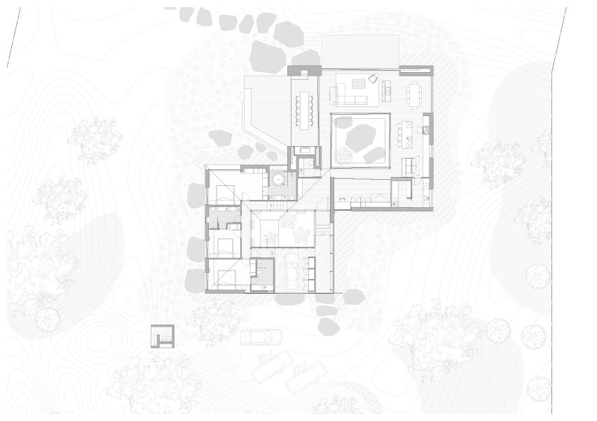 Plan of Double Courtyard House by Roberts Gray Architects