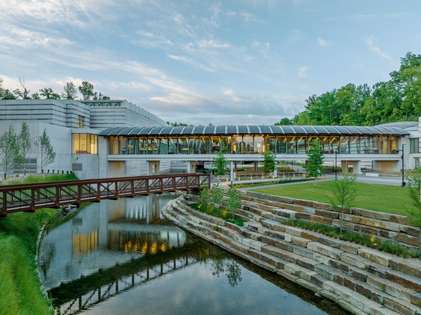 A cafe bridge connects two new galleries