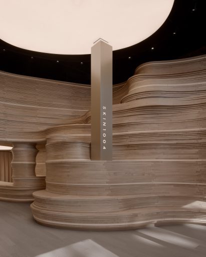 Store interior with a wooden "canyon" running through the middle