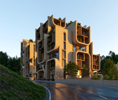 Housing block with project balconies