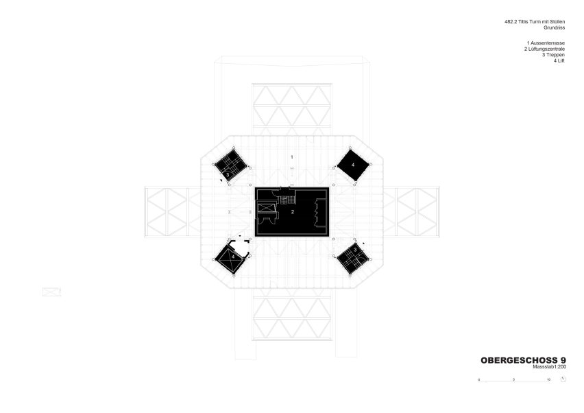 Floor 9 plan of Titlis Tower by Herzog & de Meuron