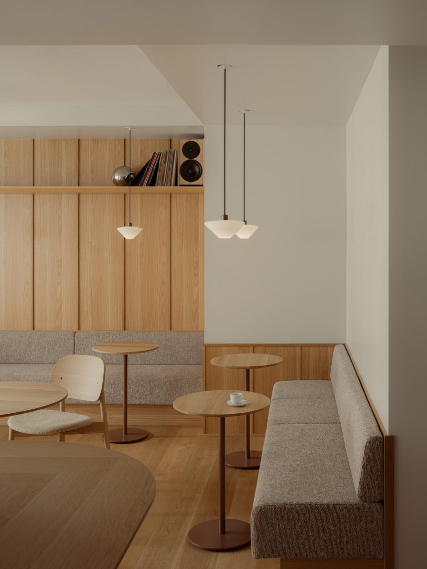 Glass lamps in cafe space
