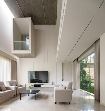 Living space interior at home by Spacefiction Studio