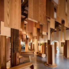Wood for the Trees installation at Material Matters by AHEC, Mitre & Mondays and Benchmark
