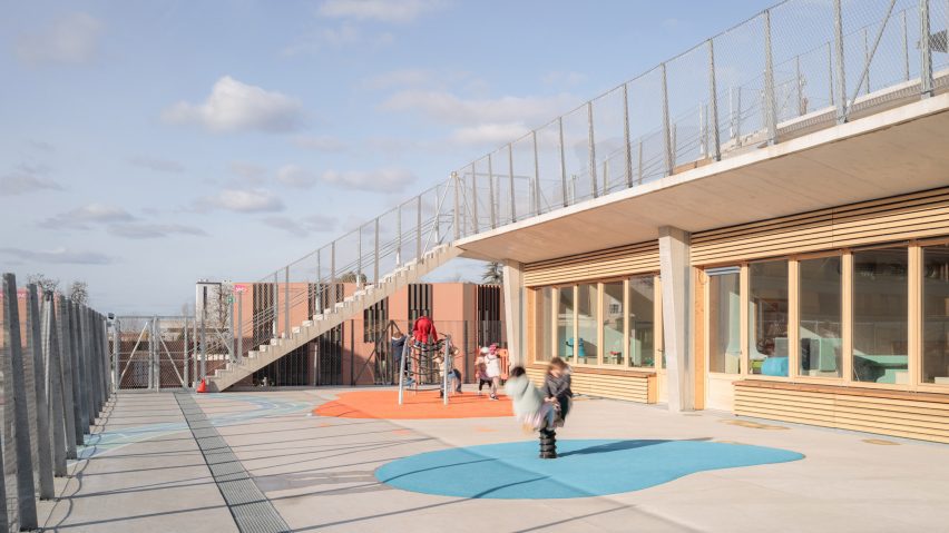 Children using an outdoor learning and play space