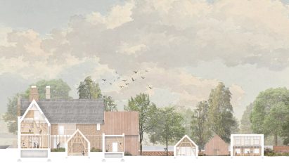 Digital illustration of inside of building