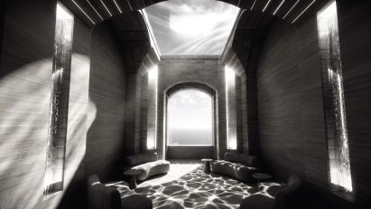 Render of a former fort as a restful space